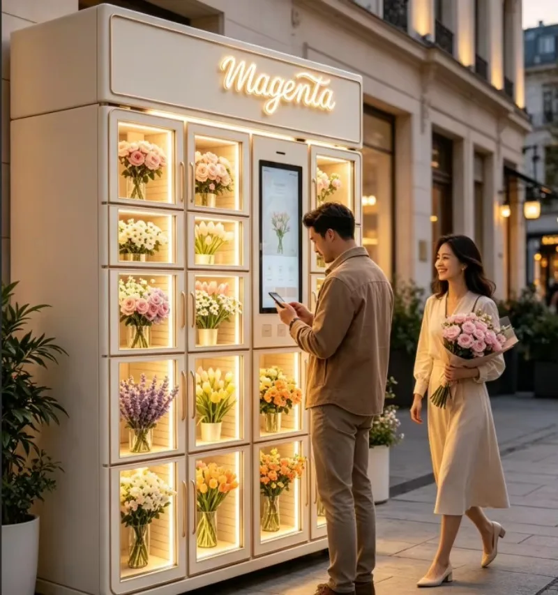 Multi-grid Flower Vending Machine Refrigerated Floral Locker Self-service Bouquet Vending Kiosk for Florist Startup High-end