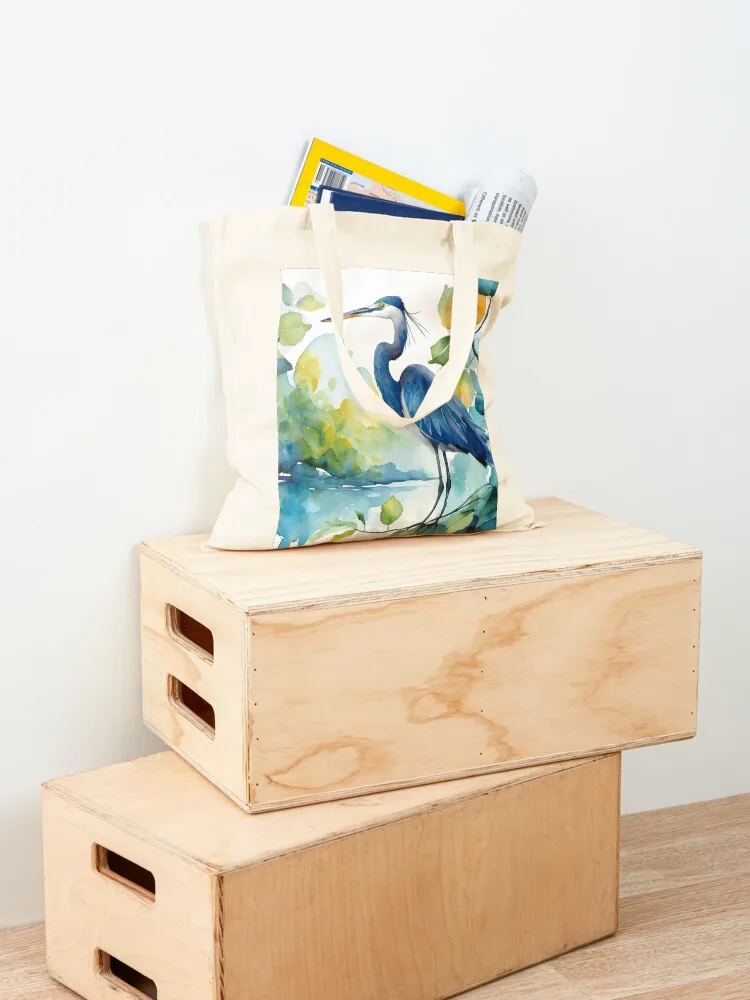 The Majestic Blue Heron in Watercolor Tote Bag حقيبة تسوق بعجلات حقيبة يد رجالية للمتسوقين حقيبة يد قماشية