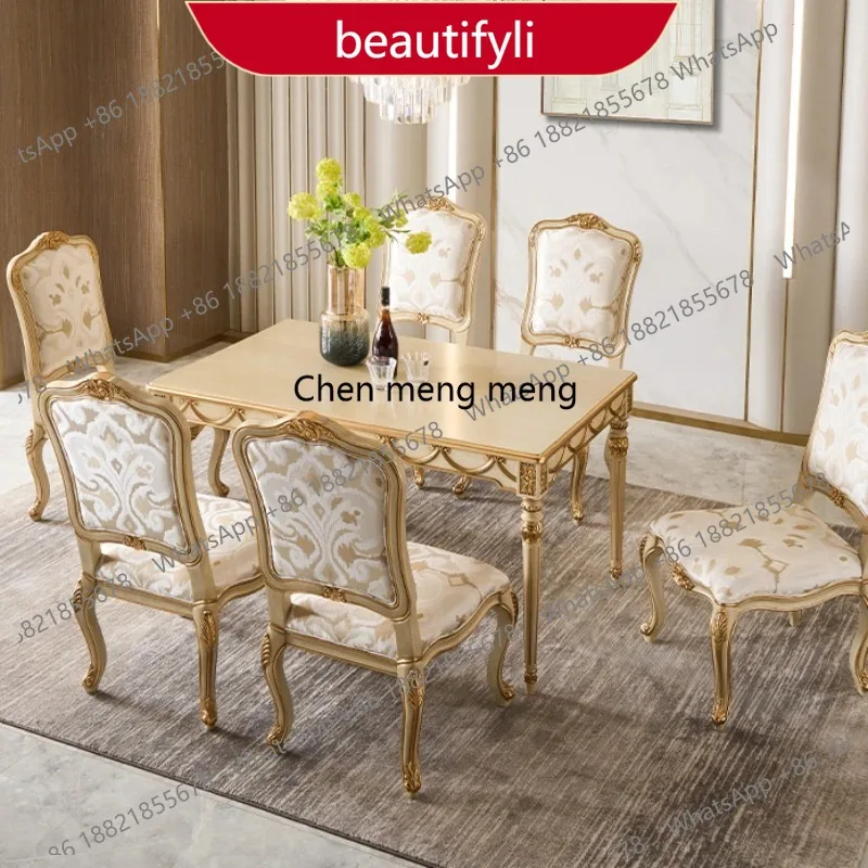 MM02 Mesa de Comedor Dorada para 6 Personas, Diseño de Lujo, Madera Nórdica, Mesa de Comedor para Sala de Estar, Cocina, Restaurante, Mesas de Comedor