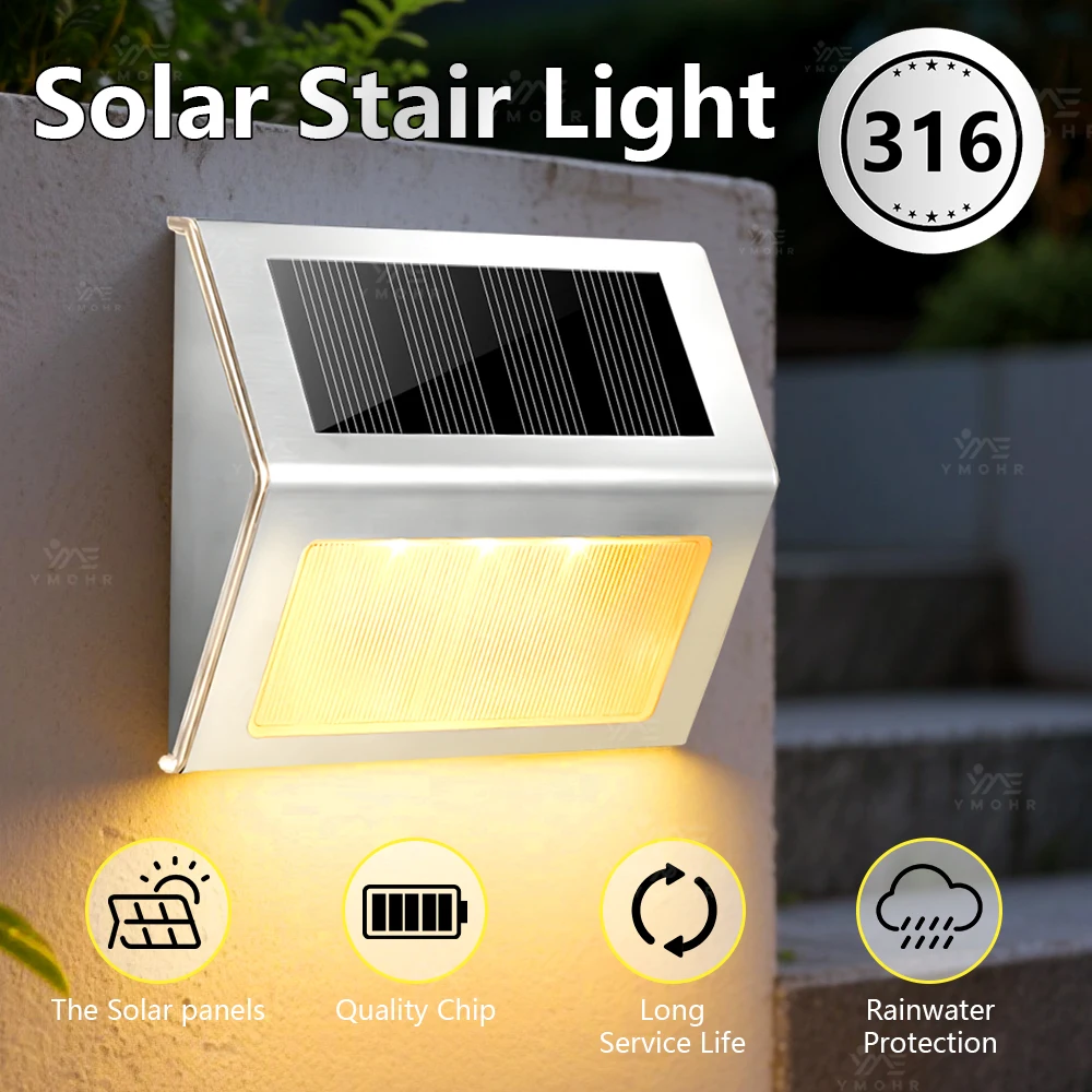 10pcs Solar Lamp Outdoor Garden Decoration Solar LED Light Waterproof Stair Path Lighting Garden Patio Warm White LED Wall Lamps