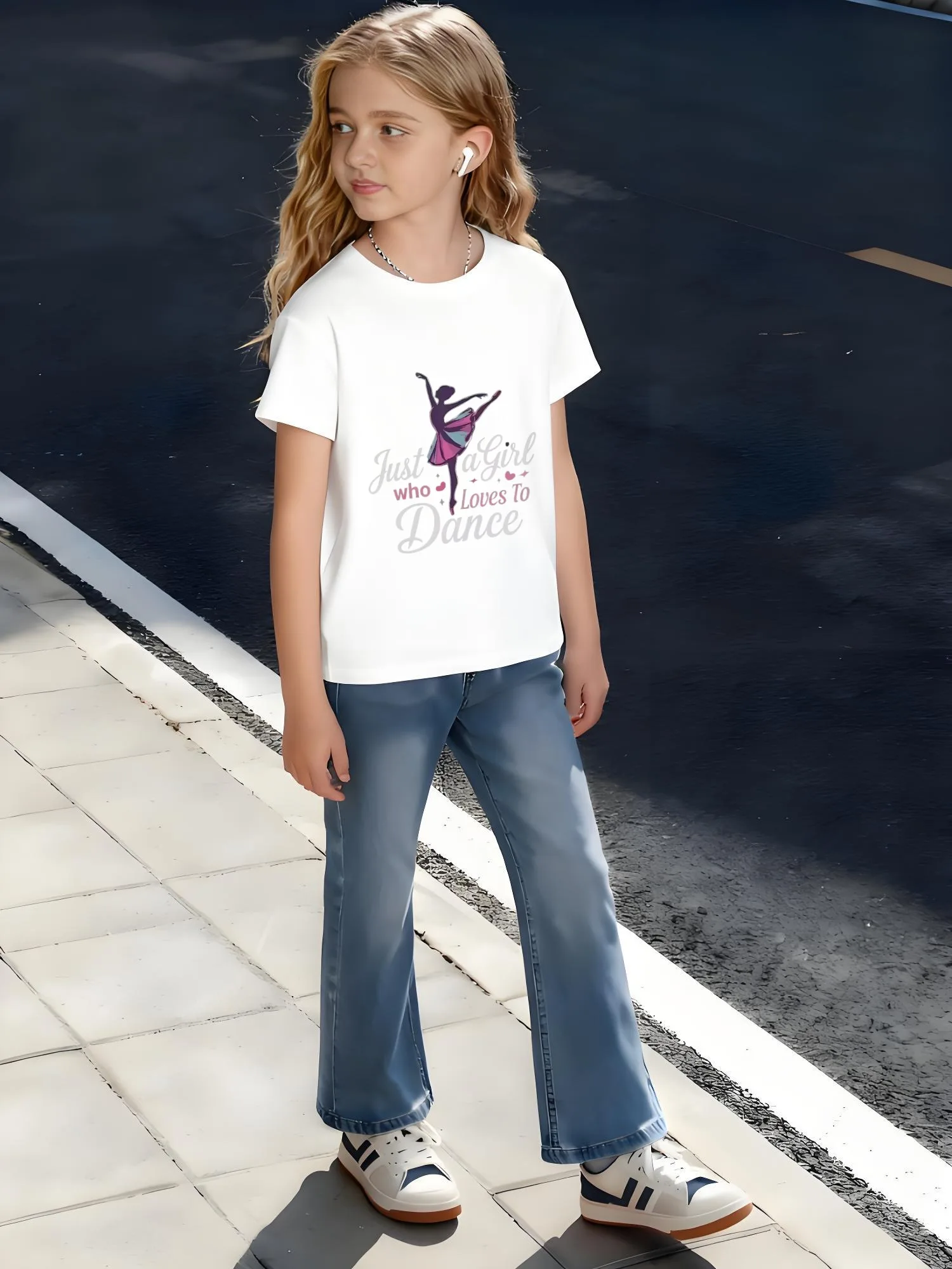 ​ キッズ 子供用 コットン Tシャツ バレエダンサー シルエット 男の子 女の子用 エレガントなダンス風ウェア ​