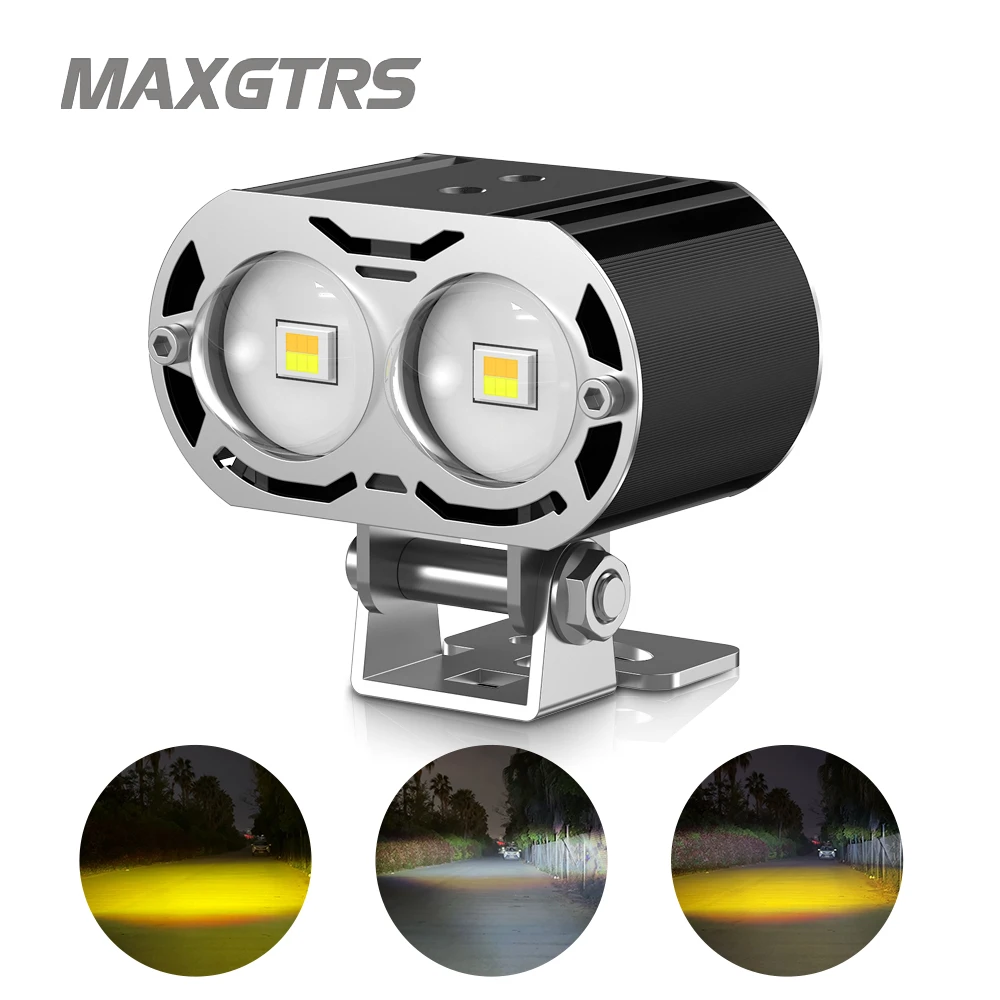 MAXGTRS DRL Motorcycle Led Strobe Spotlight Electric Vehicle Auxiliary Road Low/High Light HeadLight Driving Lens DC12-85V