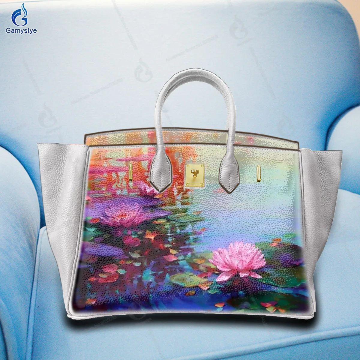

Women'S Fashion Bags Luxury Designer Brands Messenger Bag Hand-drawn lotus flower landscape pattern High Quality Genuine Leather