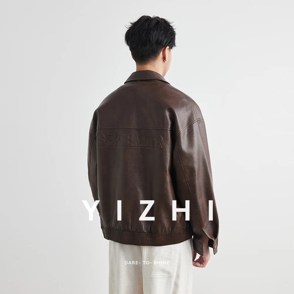 Distressed Vintage Leather Jacket For Men's Loose PU Moto Biker Jacket Windbreaker Luxury Bomber Jacket Outerwears Men Clothes - Image 2