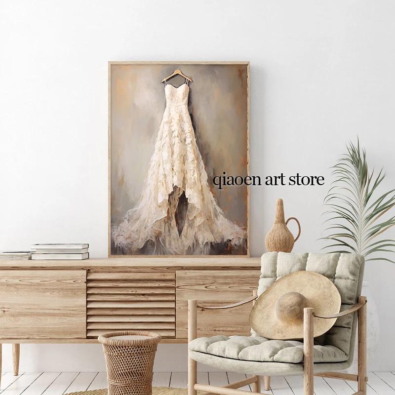 Elegant Woman White Skirt Wedding Dress Bride Vintage Poster Print Canvas Painting Wall Art Picture for Living Room Home Decor