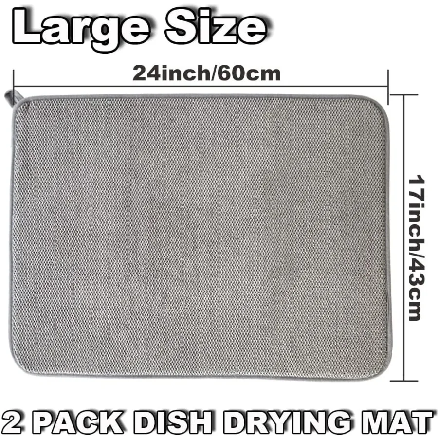 Tappetino per asciugare i piatti di grandi dimensioni da 2 pezzi per bancone della cucina 24 x 17 Ih Tappetino per asciugare i piatti assorbente in microfibra Tappetini per scolapiatti di grandi dimensioni f
