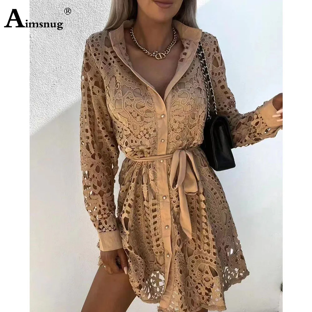 Mini vestido de renda casual feminino, vestido curto de praia, oco, elegante, tamanho positivo, verão, 3XL, novo, 2023