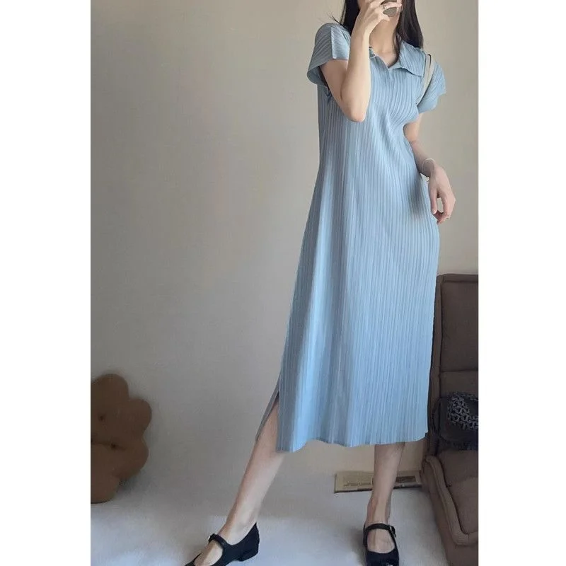 Vestido de Talla ande con Cuello  para Mujer, Falda Midi Hoada, Pada, Estilo Coreano, Moda Casual, Primavera, Vera...