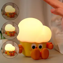 Cute Cartoon Popcorn Night Light USB Rechargeable Touch Silicone Lamp Kid Gift Bedside Nursery Ambient Mood Light 3 Levels Timer