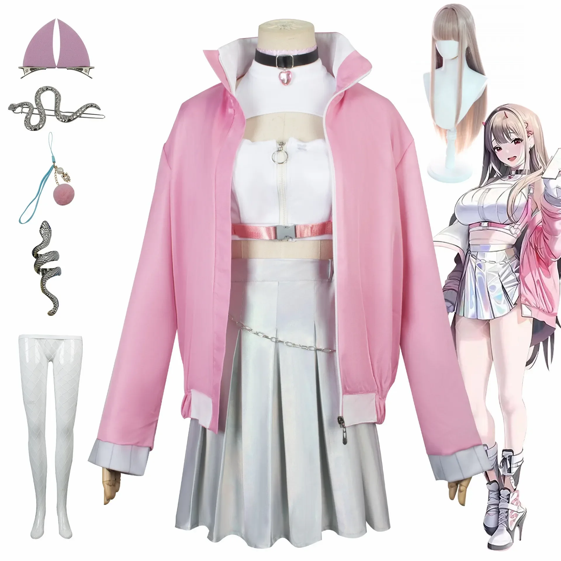 Disfraz de Anime NIKKE de la diosa de la victoria para niña, uniforme JK rosa, chaquetas, faldas, sombreros, guantes, traje para Halloween