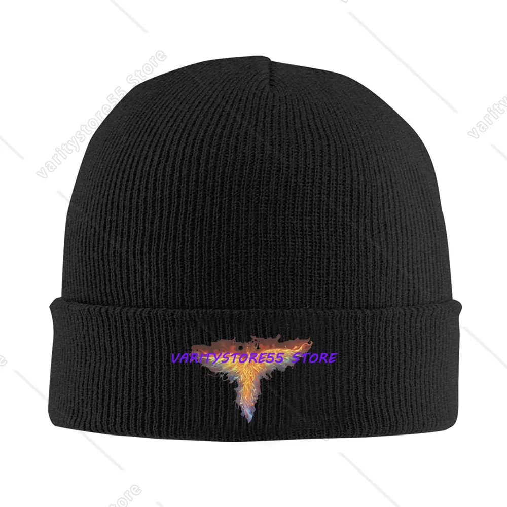 Colorful Phoenix Rising Fire Bird Beanie Black Soft Warm Winter Knit Hat, Mystical Flame Phoenix Skull Cap for Daily Wear