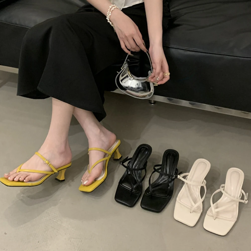 

Women’s Square Open Toe Flip Flops Stilettos Heels Slippers Strappy Thong Slide on Slingback Mules Sandals Kitten Heels Slides