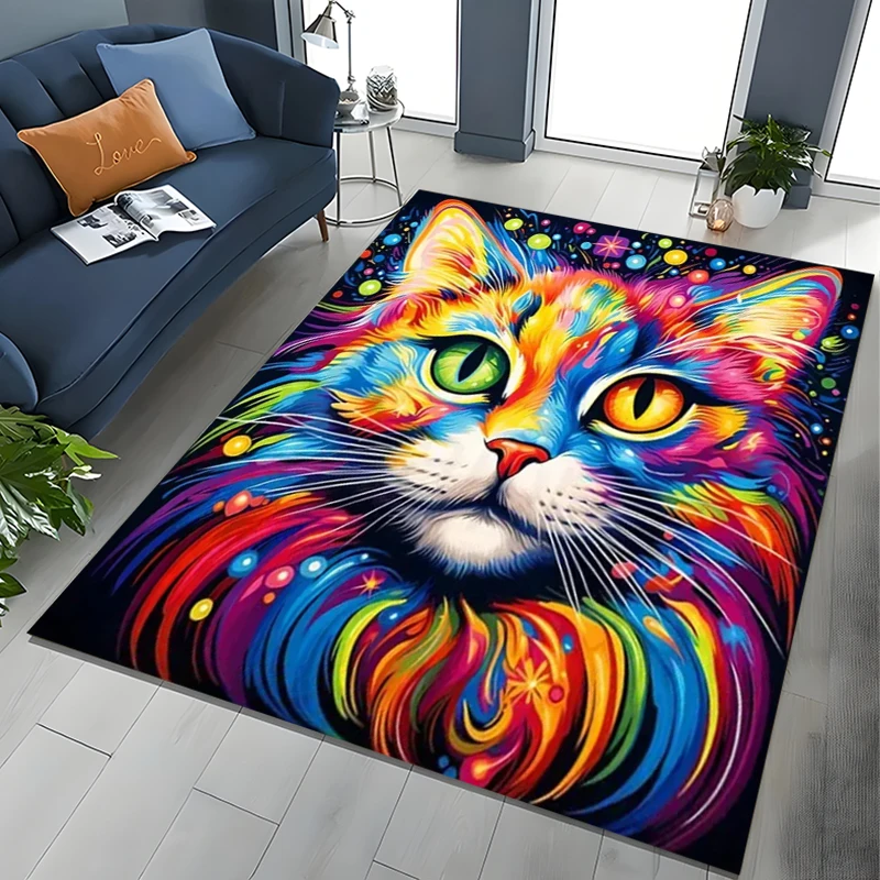 

2026 New Colorful Cat 3D Print Carpet Rug for Bedroom Living Room Sofa Home Doormat Decor,Large Kids Play Non-slip Floor Mat