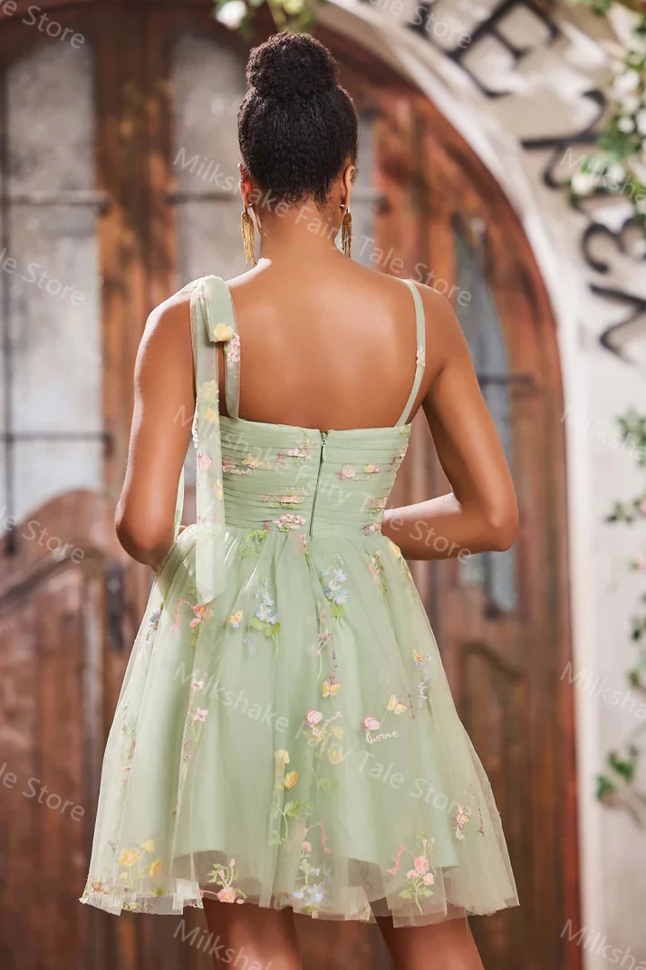 Verde uma linha feminina vestidos de cocktail renda tule sem mangas curto vestidos de baile sexy mini personalizado festa de baile saias convidados