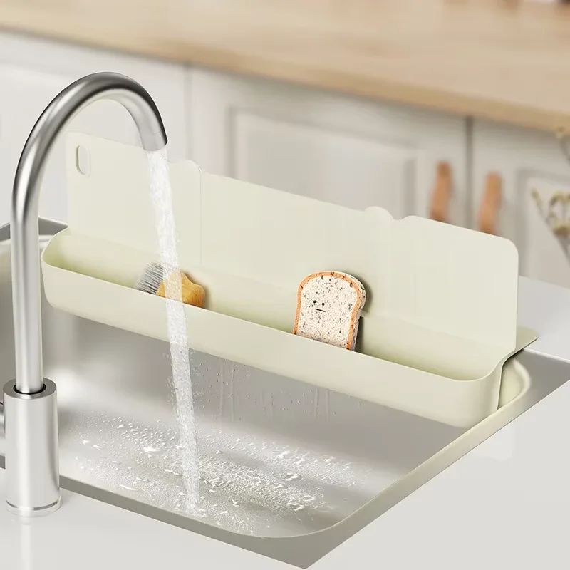 1pc Multifunctional Sink Baffle – Countertop Anti-Splash Draining Basket & Waterproof Storage Shelf