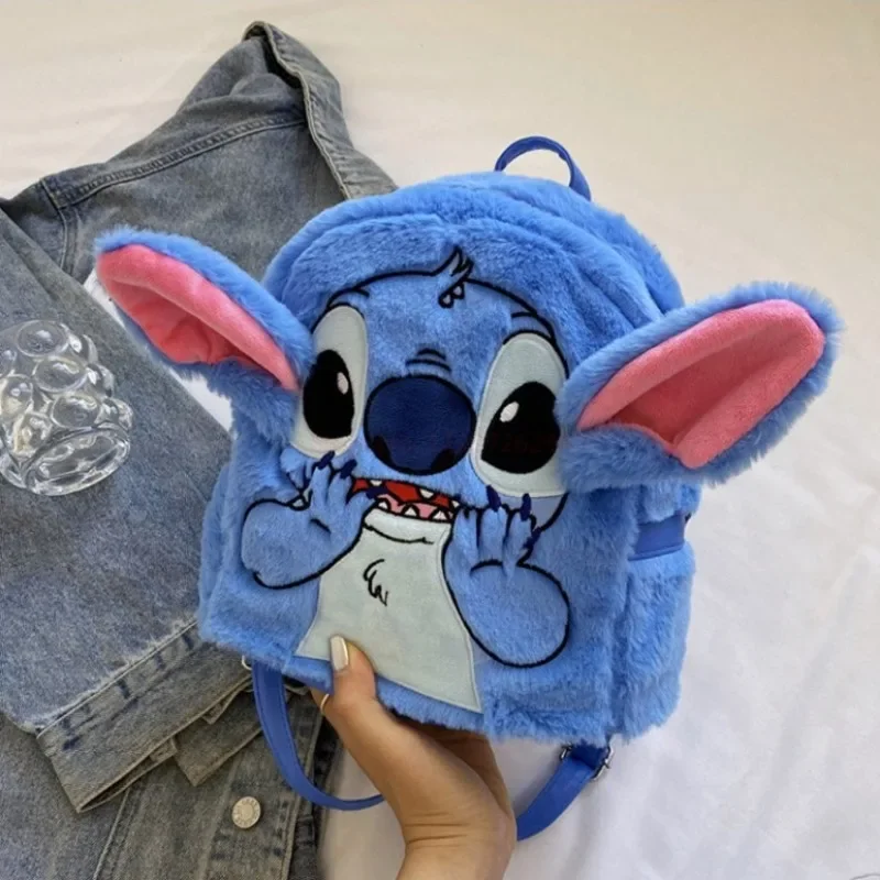 Hot Disney Plush Backpack Kawaii Cartoon Stitch Large Capacity Student Schoolbag Cute Anime Pink Kindergarten Bag Kid Girl Gifts