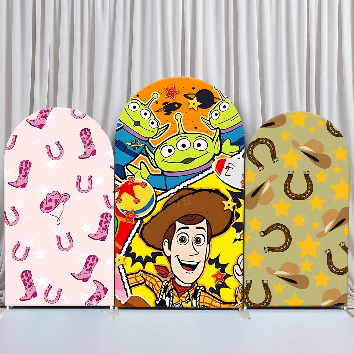 

TB Woody Toy Story Arch Backdrop Cover Cartoon Image for Child Birthday Party Baby Shower Photo Background Decort Elastic Fabric