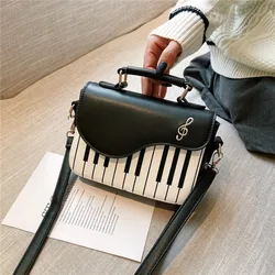Shoulder Bag Piano Music Note  Satchel Handbag Fashion Contrasting Color Embroidery Small Square Bag Girl Sweet Personality Bag