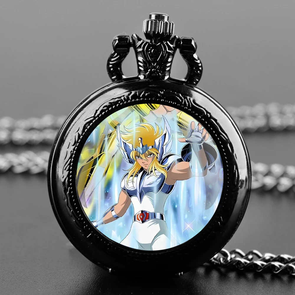 

Saint Seiya Design Glass Dome Quartz Pocket Watch With Durable Chain Arabic Numeral Dial For Men And Women Creative Gifts