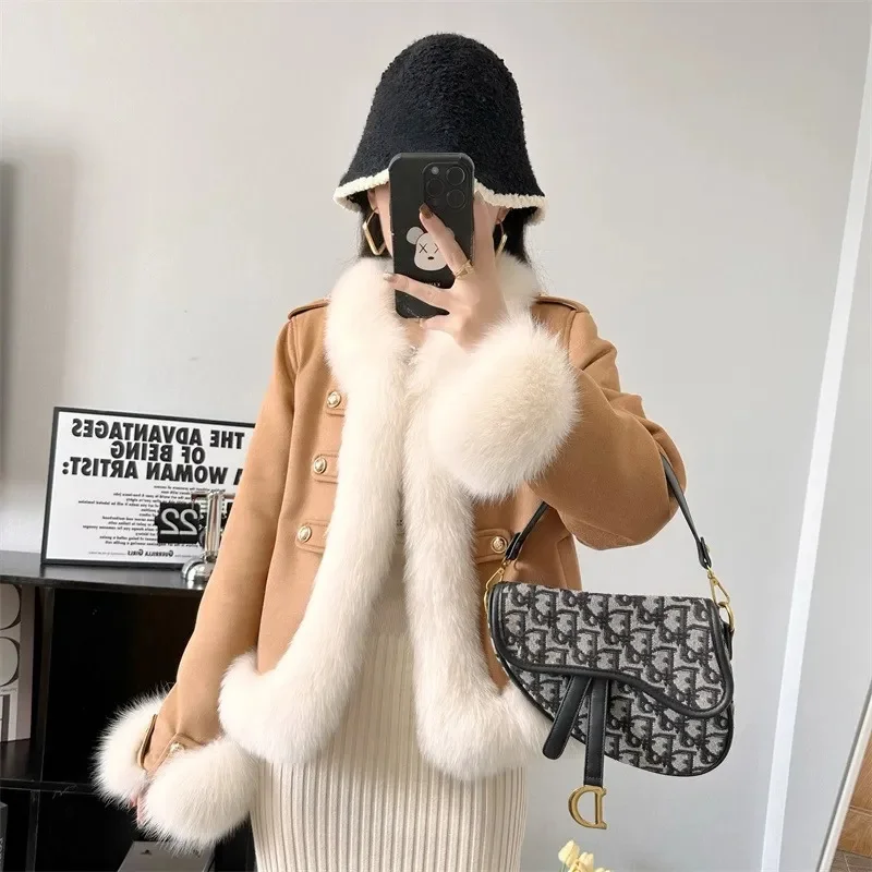 Winter Imitation Fox Fur Coat Christmas Robe With Thickened Inner Lining For The Court, Young And Short New Year's Robe JJ760