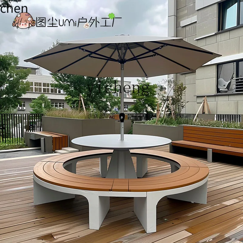 HXL Outdoor Table and Chair Restaurant Canteen Park Round Table Bench Outdoor Commercial Street Rest Bench