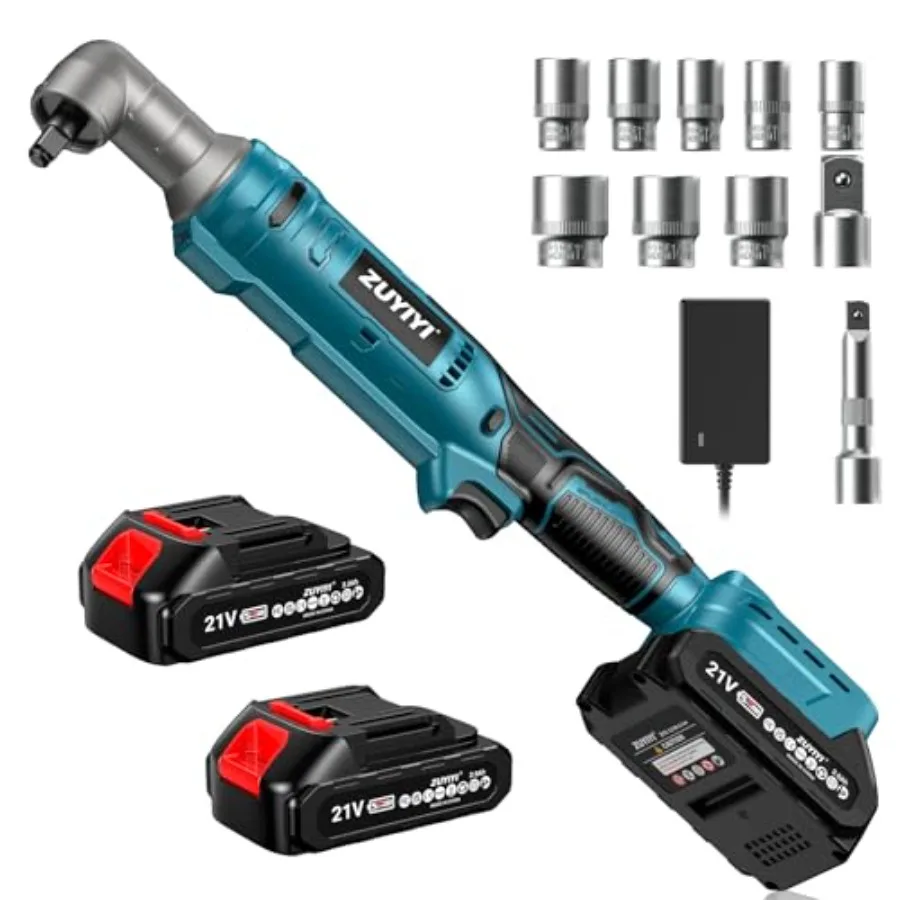 

【Spot goods】133Ft-lbs Cordless Ratchet Wrench 3/8" Set 21V Electric Ratchet Wrench 2250RPM Power Right Angle Wrench with 8 Sock