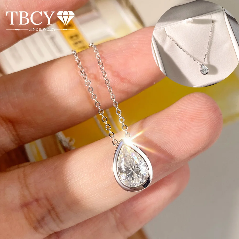 TBCYD 4CT Waterdrop Moissanite Pendant Necklace S925 Silver Sparkling Teardrop Pendant Necklace Wedding Jewelry