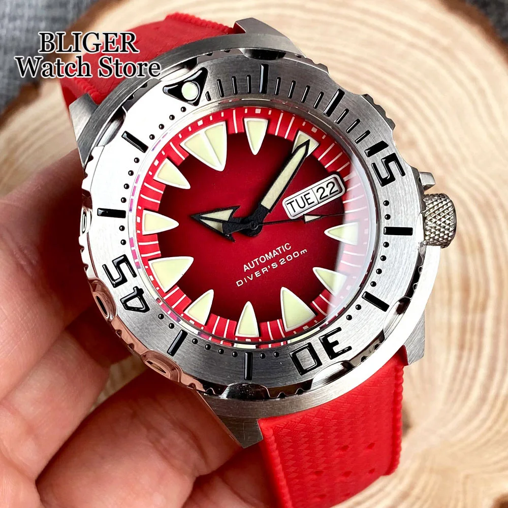 Tandorio Bule Dial Monster Horloge 200M Waterdicht 42mm NH35 Automatisch Horloge Heren 120 Klik Bezel Saffierglas Rubberen Band
