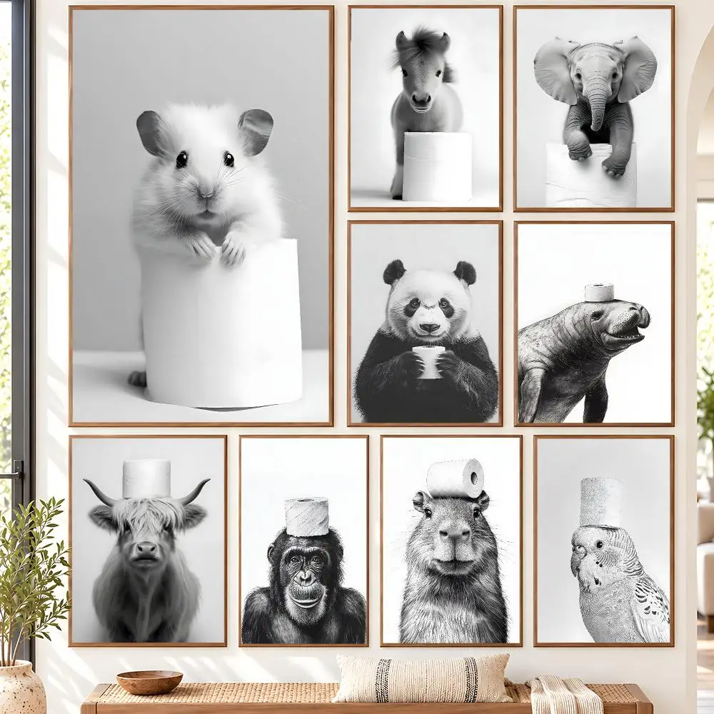 Black And White Animal Bathroom Owl Christmas Countdown Otter Poster Self Adhesive Matte Wall Art Removable Home Room Decoration