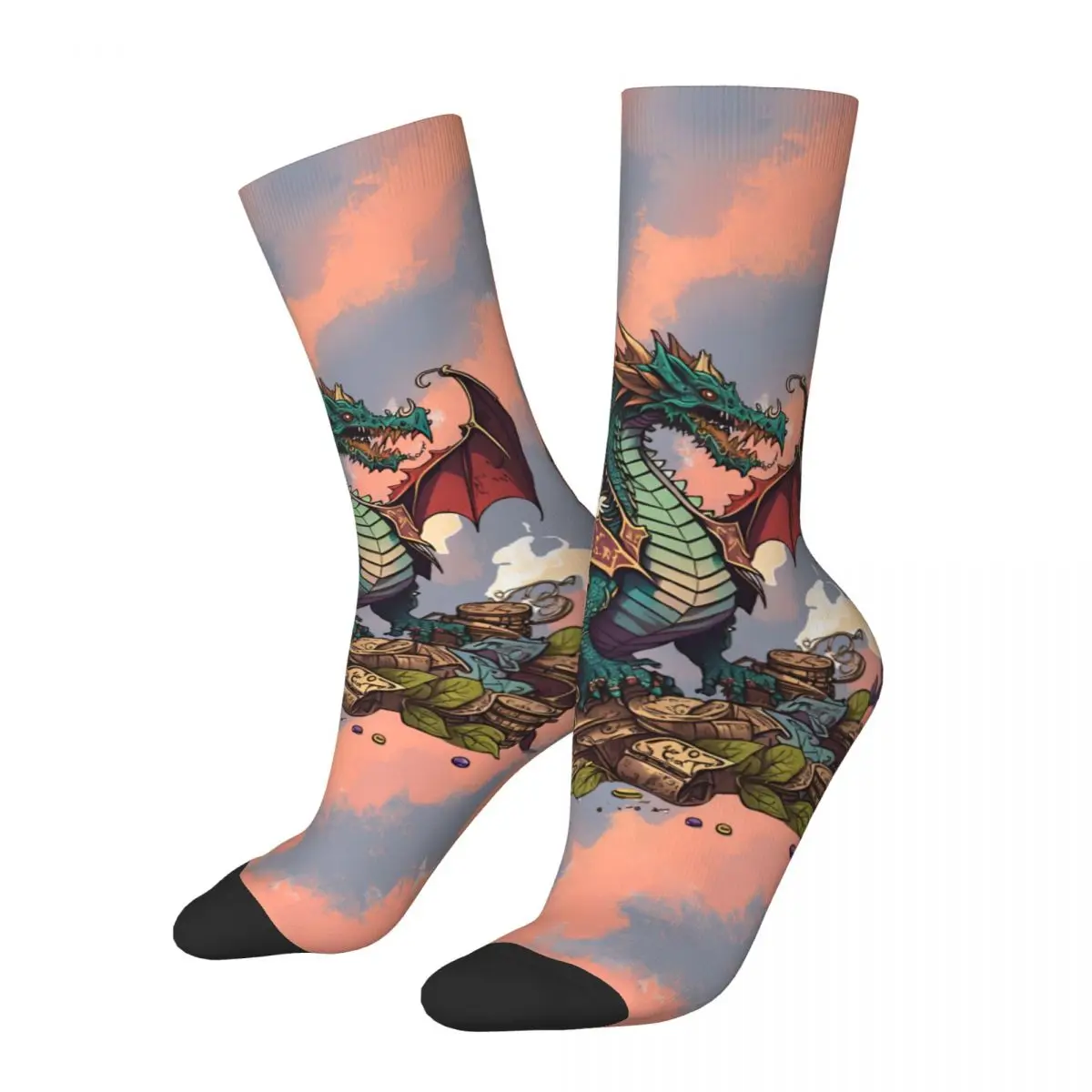 Crazy compression Treasure Trove Sticker Sock for Men Harajuku Dungeons And Isometric Dragons Quality Pattern Crew Sock Casual