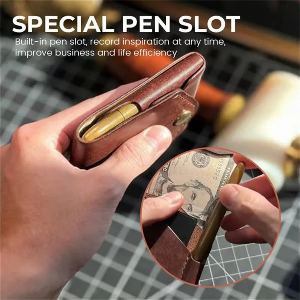 Multifunctional Compact Wallet,Small Slim Thin Credit Card Wallet, Built-In Pen Slot Slim Minimalist Wallet for Graduation Gift