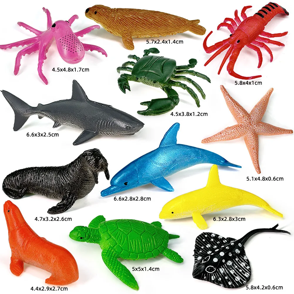 12pcs Ocean Sea Life Set Animals Model Crab Squid Starfish Action Figures Educational Toys For Kids Birthday Gifts Recognition