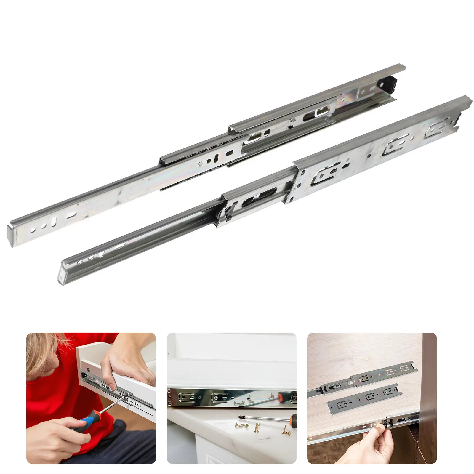 

2 шт. направляющие для выдвижных ящиков из холоднокатаной стали, с автоблокировкой, бесшумные, для шкафов и картотек