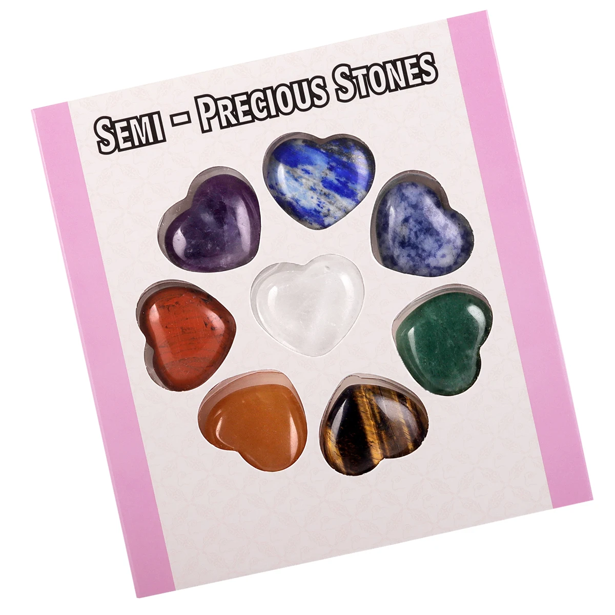 

8Pcs/Set Puff Love Heart Shaped Worry Stone Reiki Healing Crystal Semi-Precious Stones For Chakra Balancing Yoga Meditation