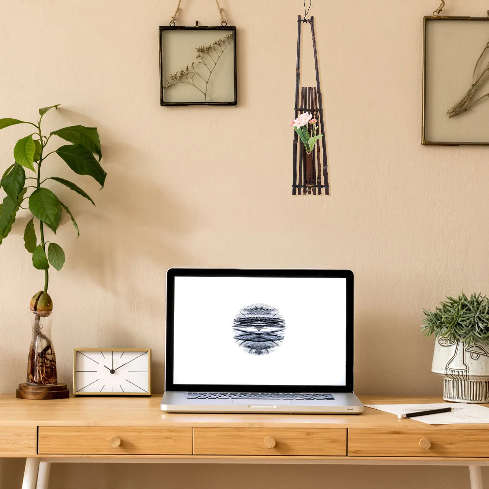 

1Pcs Vintage Bamboo Vase Home Decor Wall Hanging Flower Vase Multi-Function Photography Props Wall Adornment Home Decor