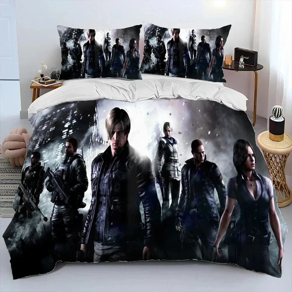 3D R-Resident Evil Games Gamer Comforter Bedding Set,Duvet Cover Bed Set Quilt Cover Pillowcase,king Queen Size Bedding Set Boys view 3