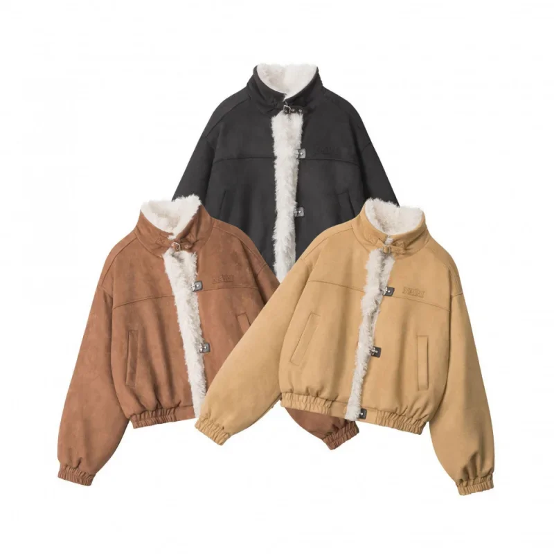 سترة شتوية جديدة غير رسمية ذات ياقة واقفة من American Retro للنساء بتصميم قصير فضفاض #3