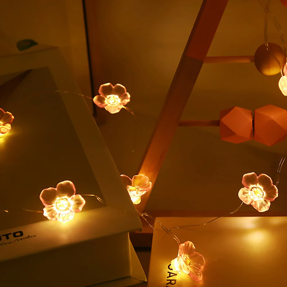 Roze Kersenbloesem Led Koperdraad Lamp String Lights Kerstvakantie Decoratie Guirlande Sakura Opknoping Light String