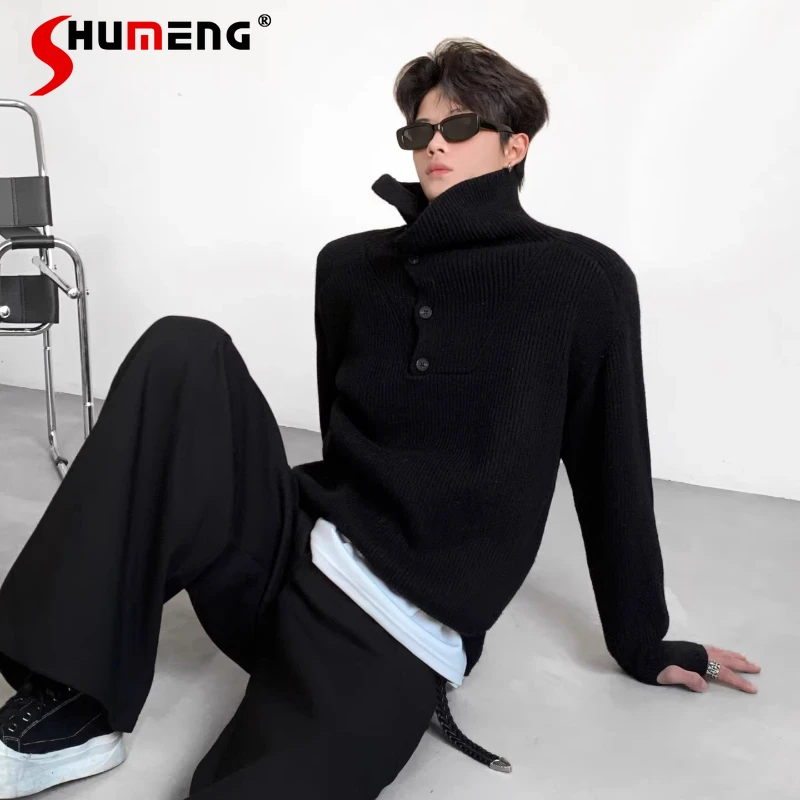 

Мужские свитера-поло премиум-класса 2026: Новинка весна-осень, теплые, свободные, комфортные, однотонные пуловеры