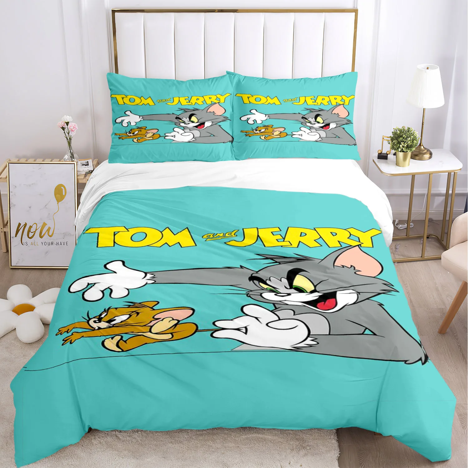 T-Tom Jerry Bedding Set Soft Set Duvet Cover Pillow Set Birthday Gift Children's cartoon mouse pattern Student Dormitory Bedding