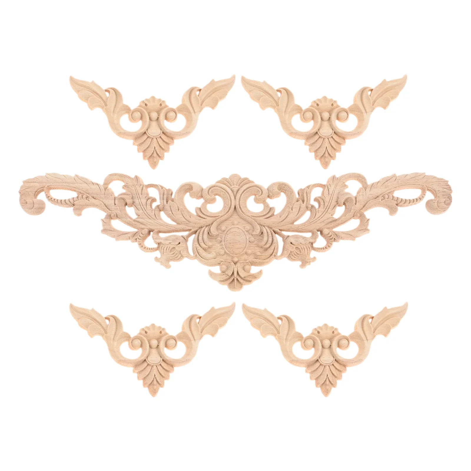 

1Pc Wood Decal and 4pcs Decorative Corner Applique Hollow Wood Carved Antique DIY Furniture Decorative Accessories 40*11/12*12cm