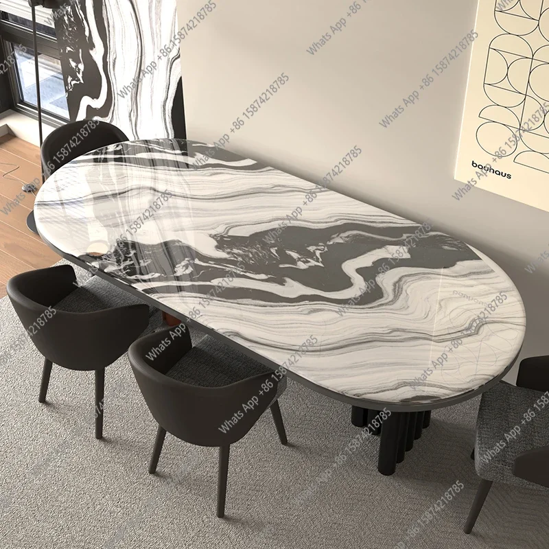 طاولة طعام من الرخام الأبيض Q Panda خفيفة فاخرة ذات إحساس عالٍ وحديثة وبسيطة منزلية وشقة صغيرة شبه دائرية علامة تبويب كلاسيكية فرنسية