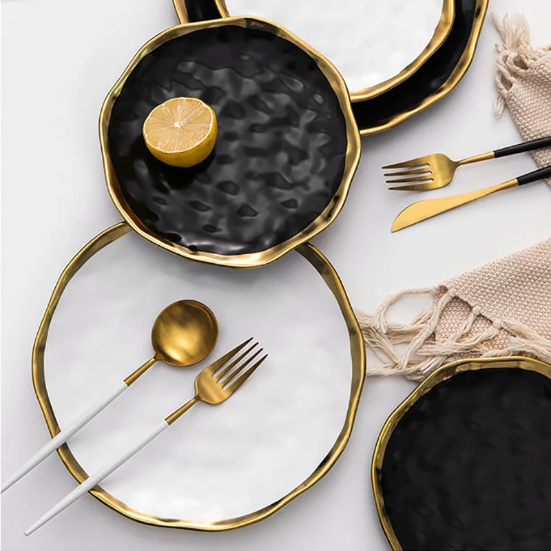 

Kitchen Dinner Plate Full Set Ceramic Plate Dessert Gold Nordic Wedding Complete Tableware Luxury Pratos De Jantar Kitchenware