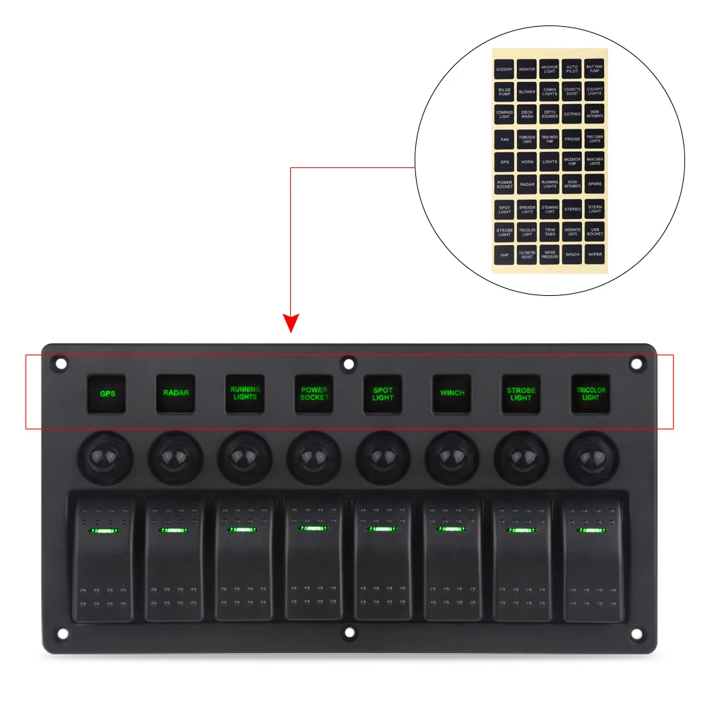 8 Gang Marine Boot Tuimelschakelaar Paneel Met Stroomonderbrekers LED Schakelpaneel 12 V 24 V voor Boot RV Camper Truck Accessoires