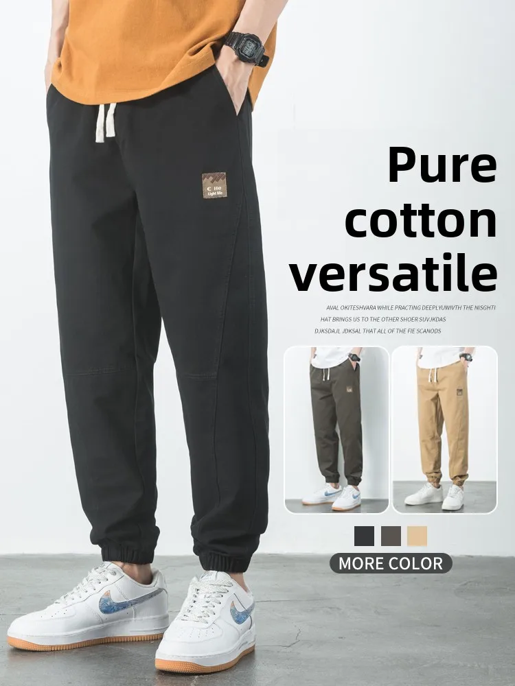 

Свободные хлопковые рабочие брюки для мужчин, весна-осень, повседневные спортивные брюки в американском стиле, модные брендовые длинные брюки для подростков