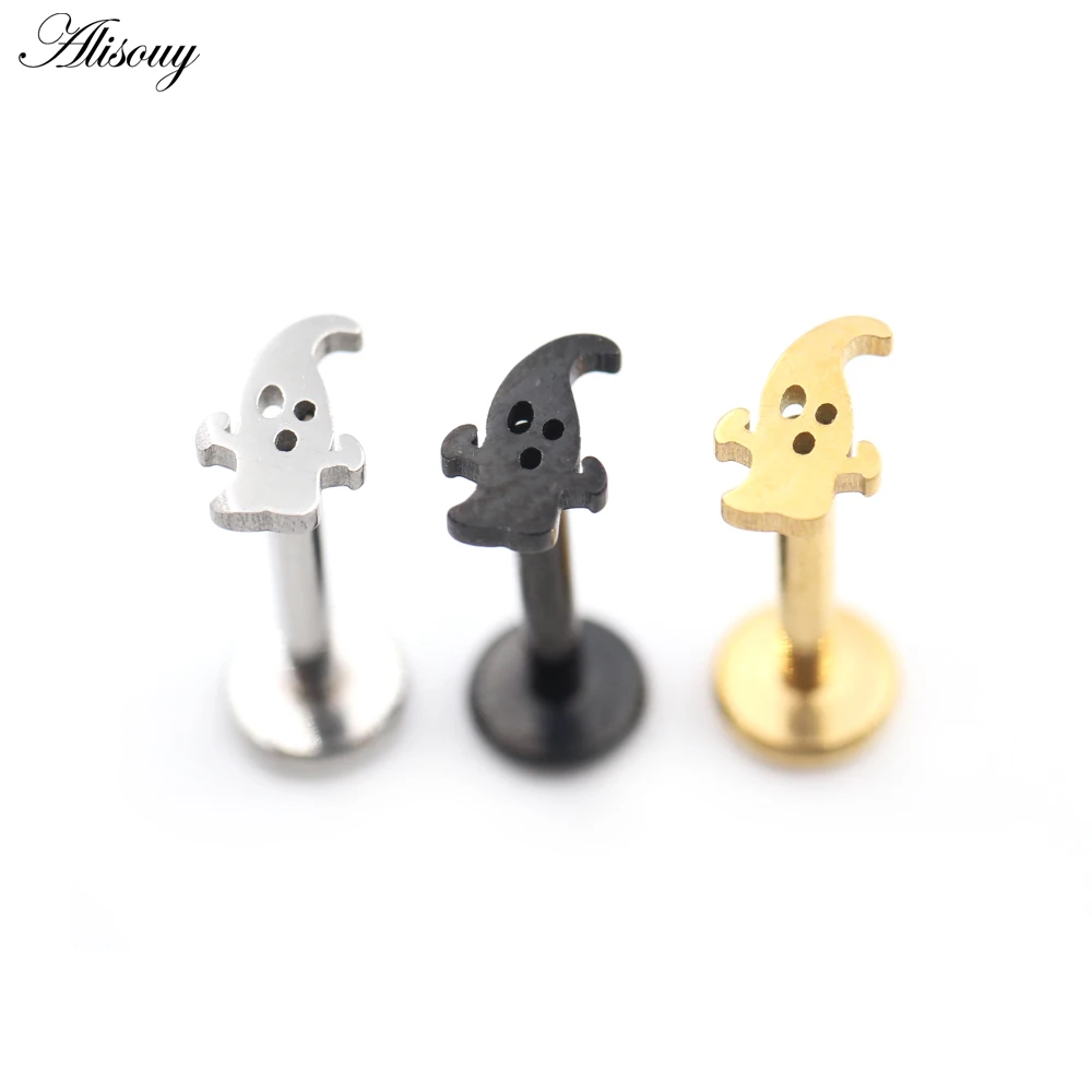 1PC Stainless Steel Halloween Ghost Dog Dinosaur Thread Ear Tragus Labret Lip Ring Cartilage Stud Earrings Piercing Body Jewelry