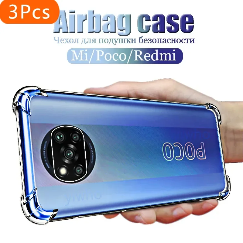 

3Pcs x5 Poco X3 Pro NFC M3 PocoX3 X 3 Case Shockproof Transparent Silicone Camera Protector for Xiaomi Redmi Note 12 10 9 8 Pro