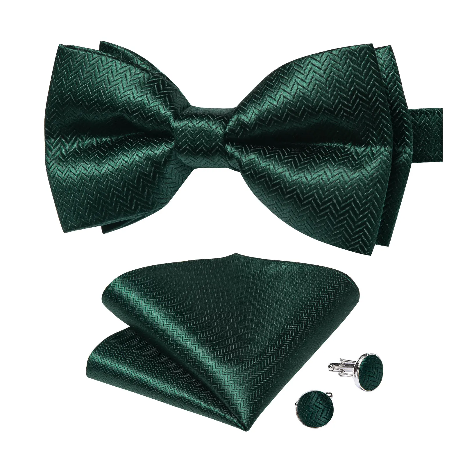 Klassisches schwarzes Herren-Fliege-Set mit Einstecktuch und Manschettenknöpfen – Paisley Gold Vorgebundene Fliege – Detail 31