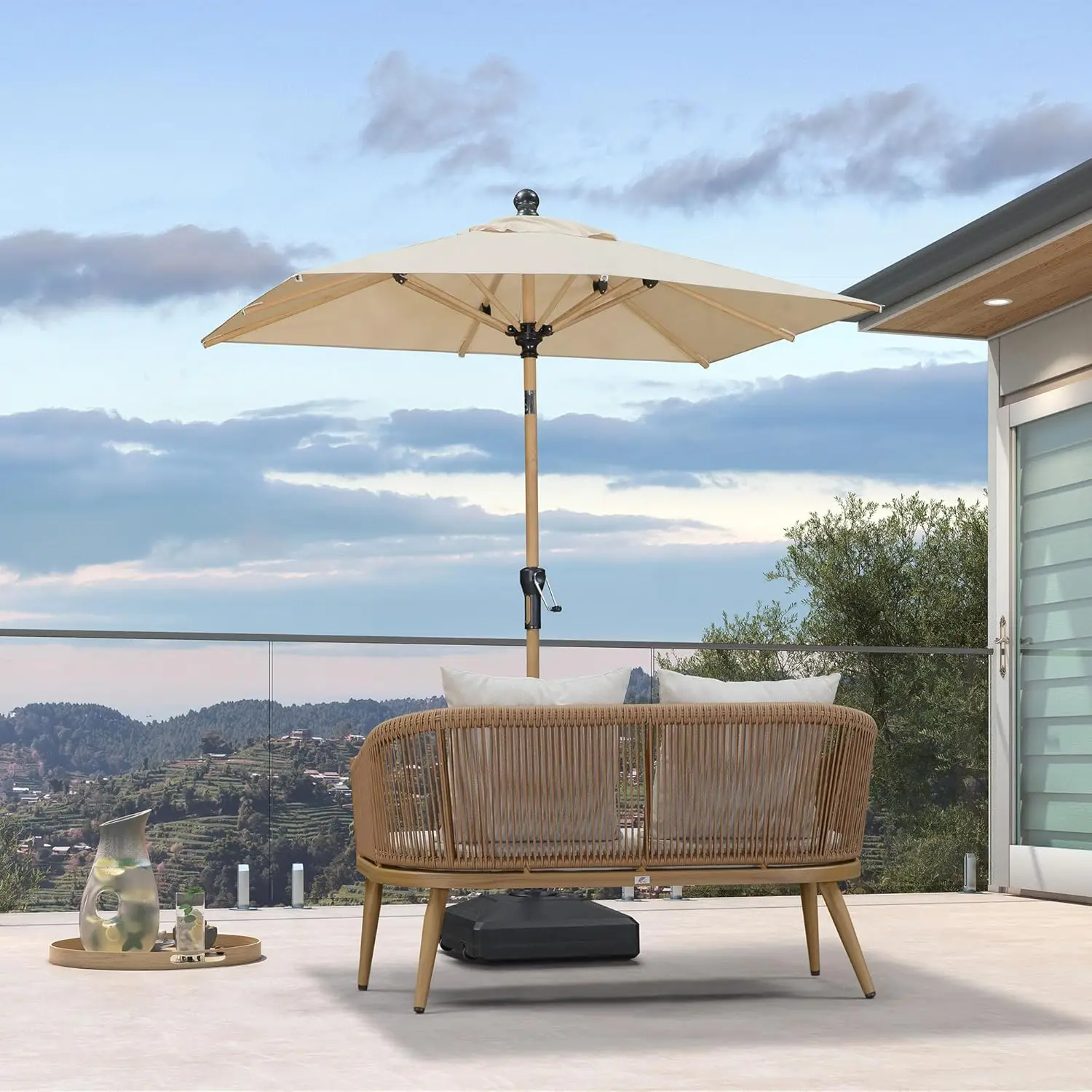 #￥for4x6ft Rectangular Market Patio Umbrella Aluminum Push Button Tilt 8 Ribs Crank Pool Backyard Beach Beige, Customized