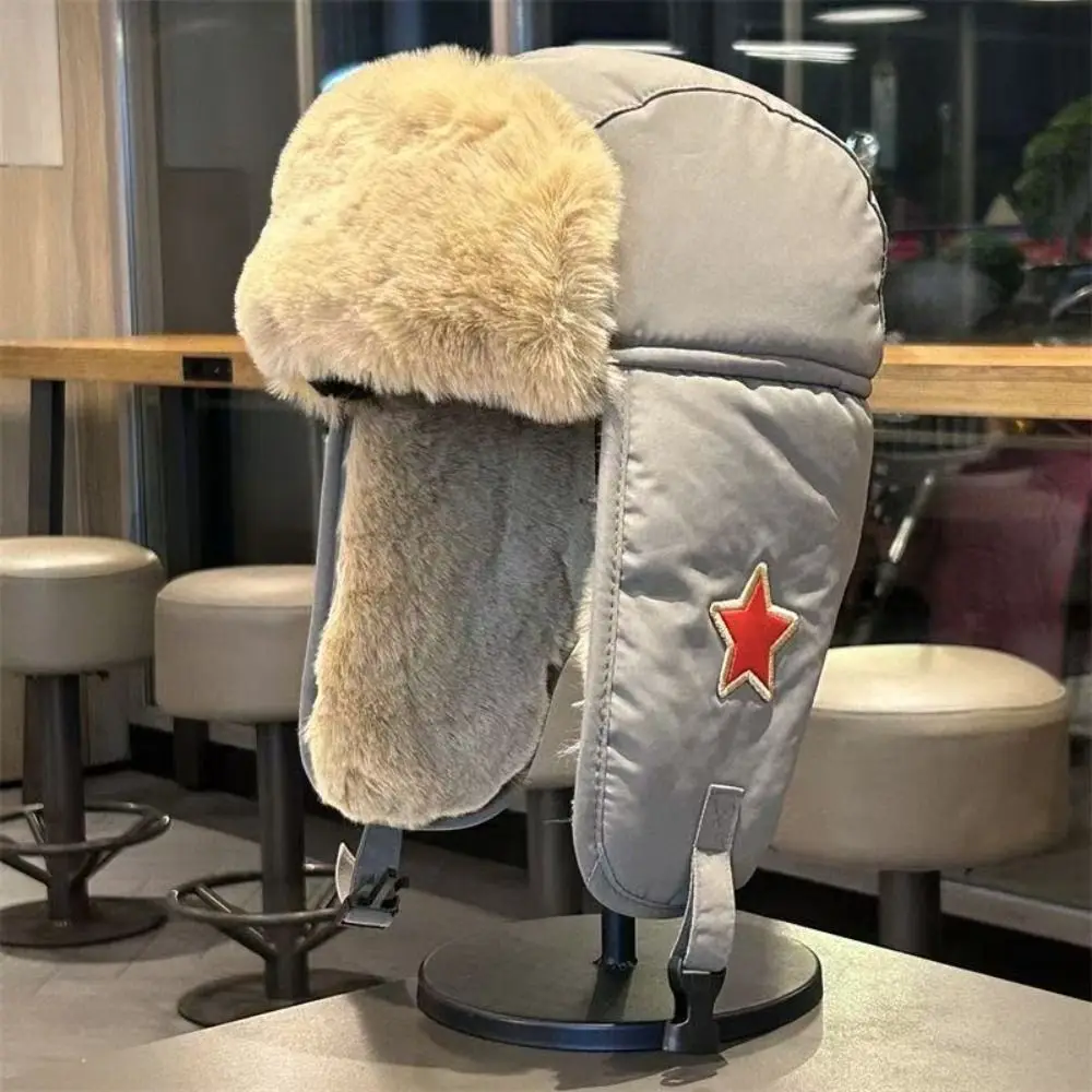 Faux Fur Lined Lei Feng Earflap Hat Windproof Thickened Pullover Cap Cold-Resistant Red Star Ushanka Hat Ear Protection Hat